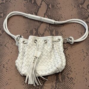 Adrienne Vittadini White Woven Drawstring Mini Shoulder Bag